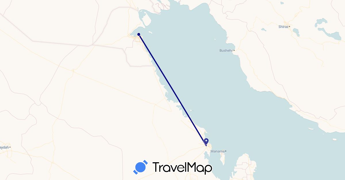 TravelMap itinerary: driving in Kuwait, Saudi Arabia (Asia)